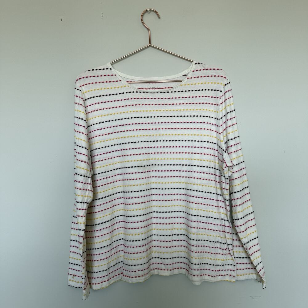 Talbots Womens Top XL White Striped Long Sleeve Casual Colorful Spring Easter